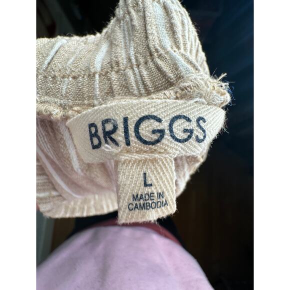 Briggs L Striped LINEN Wide Leg Elastic Waist Pants Pull On High Rise Tan White - Picture 6 of 7